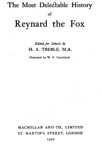 The Most Delectable History of Reynard the Fox (Treble, 1920)